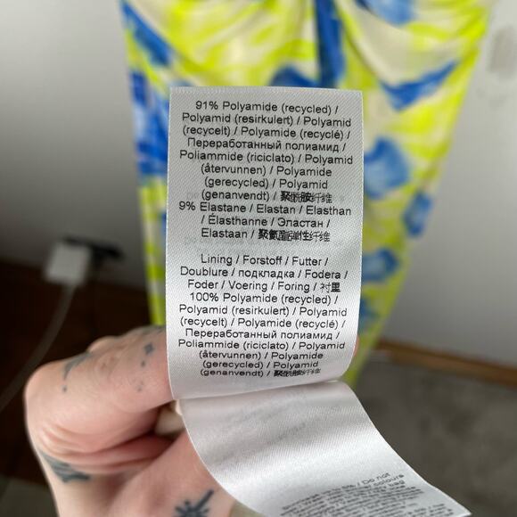 Ganni Printed Mesh Maxi Dress Strong Blue Green Floral Blue Square Neck 42 XL - Picture 11 of 16